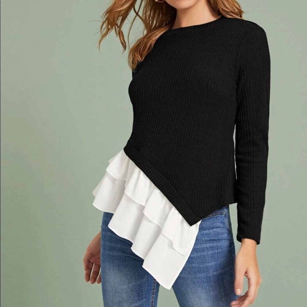 Black Layered Ruffle Top; size Medium